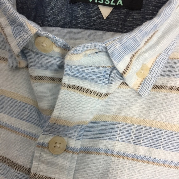 Vissla Button Down Shirt Mens Large Short Sleeve Blue Striped - Picture 3 of 12